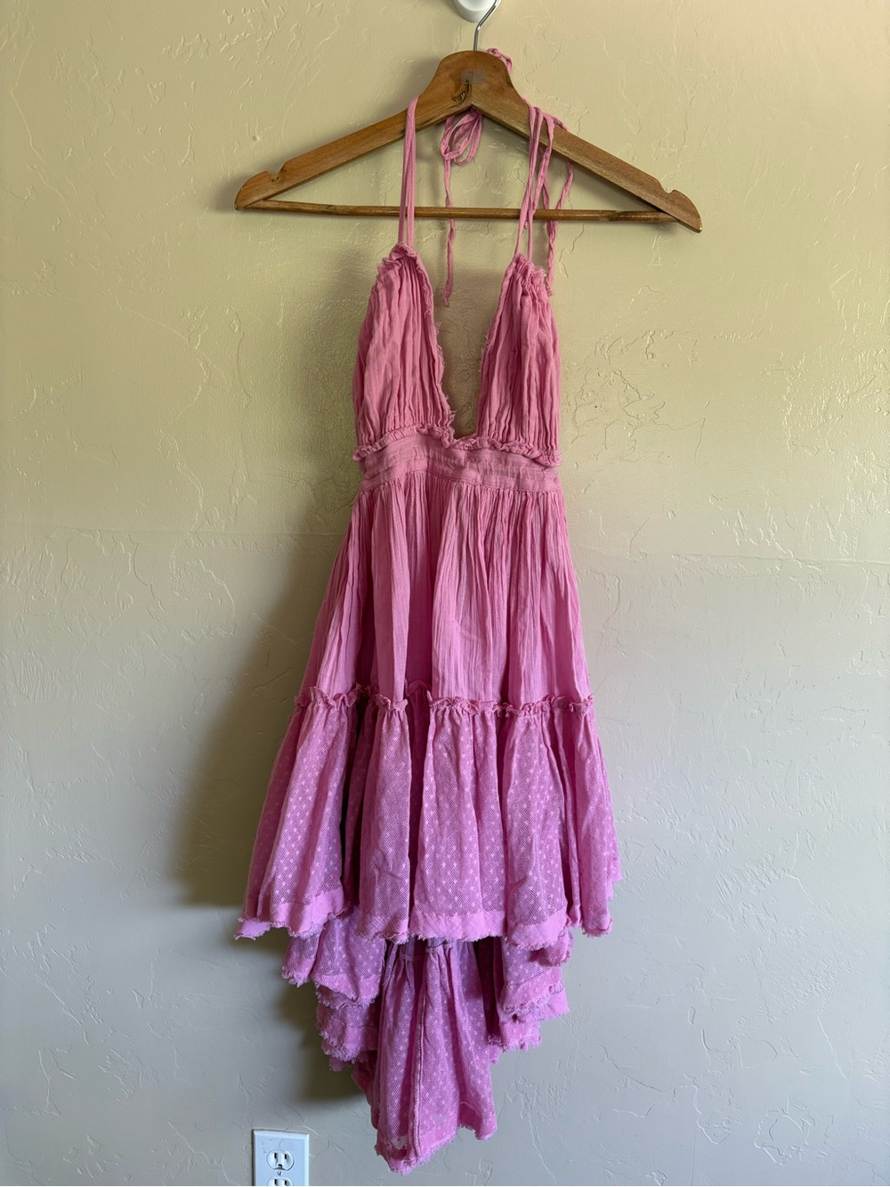 Free People 100 Degree Halter Mini Dress Boho Bubblegum Pink Size XS 100% Cotton